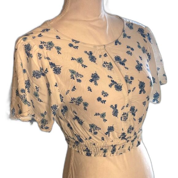 Forever 21 Womens Floral Milkmaid Cropped Top Sz S Cottage Feminine Prairie - Picture 2 of 11